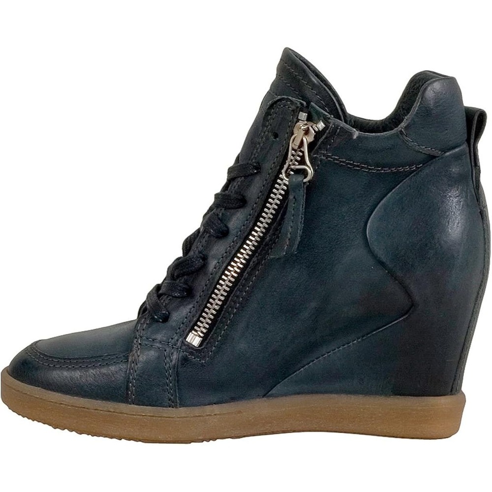 Miz Mooz Adela Leather Wedge Sneaker Black High Top Side Zip Shoes Womens 41 EU